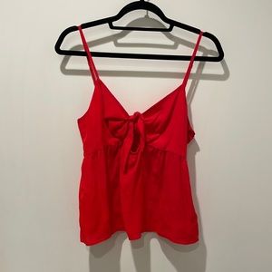 Red Silk Madewell Tie Front Tank w/cutout (size L)